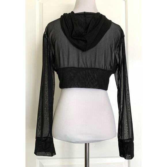 Los Angeles Boutique Black Mesh Cropped Track Jacket Beach Cover Up Hooded Top L - Picture 4 of 9